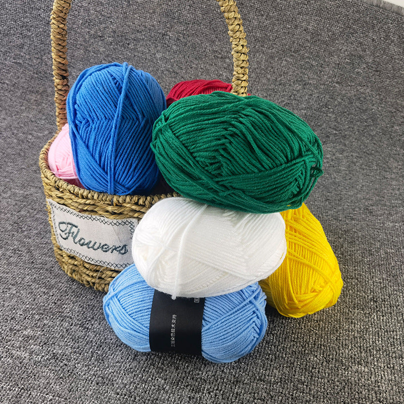 Four-Strand Milk Cotton Crochet Yarn Balls for Craft Projects - Multiple Colors
