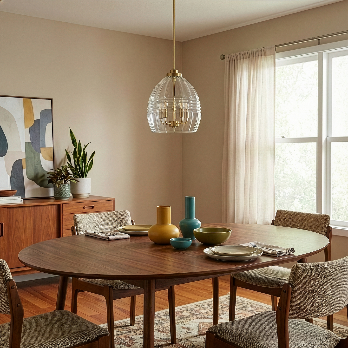 Zen Five Pendant Chain Hanging Light With Clear Glass - Satin Brass