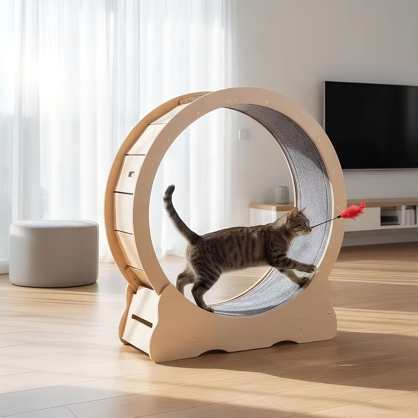 Large Indoor Cat Treadmill with Quiet Running Wheel and Detachable Carpet - Sturdy Exercise Wheel for Cats