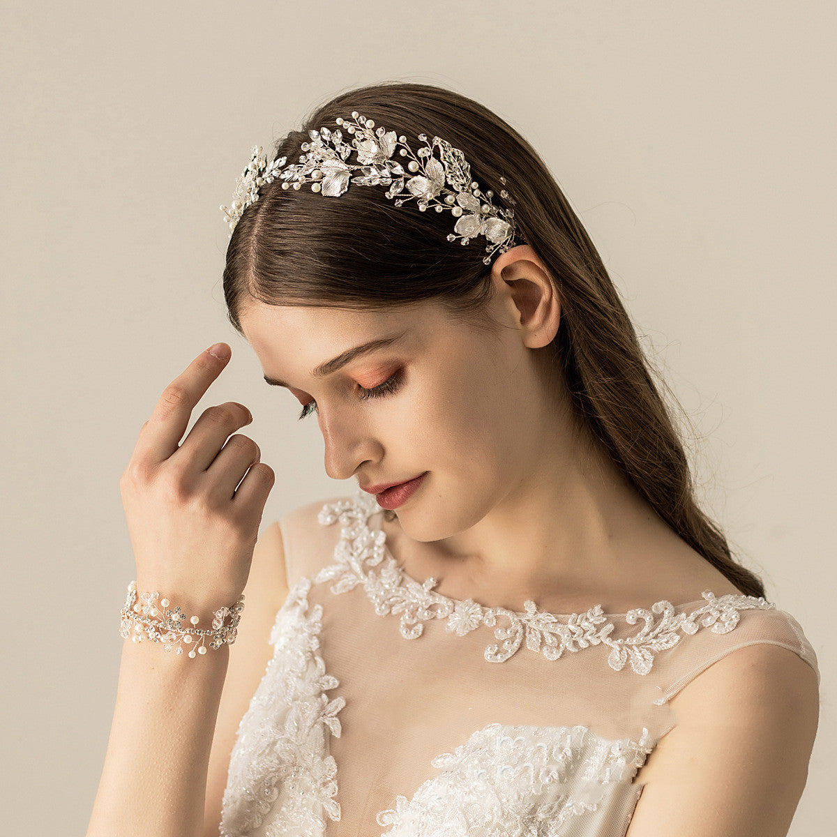 Silver Vintage Alloy Hair Band - Plaid Wedding Style