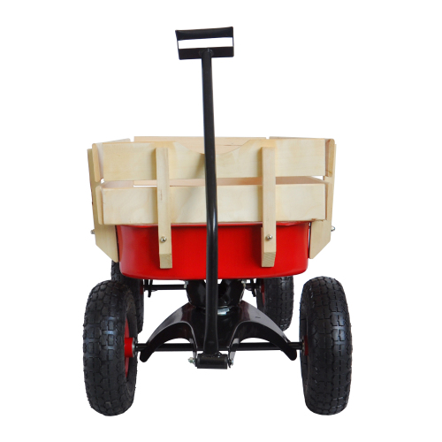 All Terrain Garden Wagon with Wood Railing and Air Tires for Outdoor Use