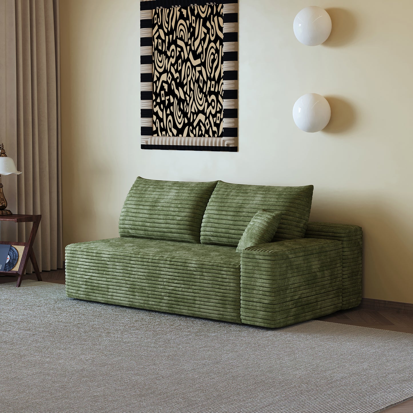 Green 3-Seater Sofa - Y165-3R Right-Facing Fabric Couch