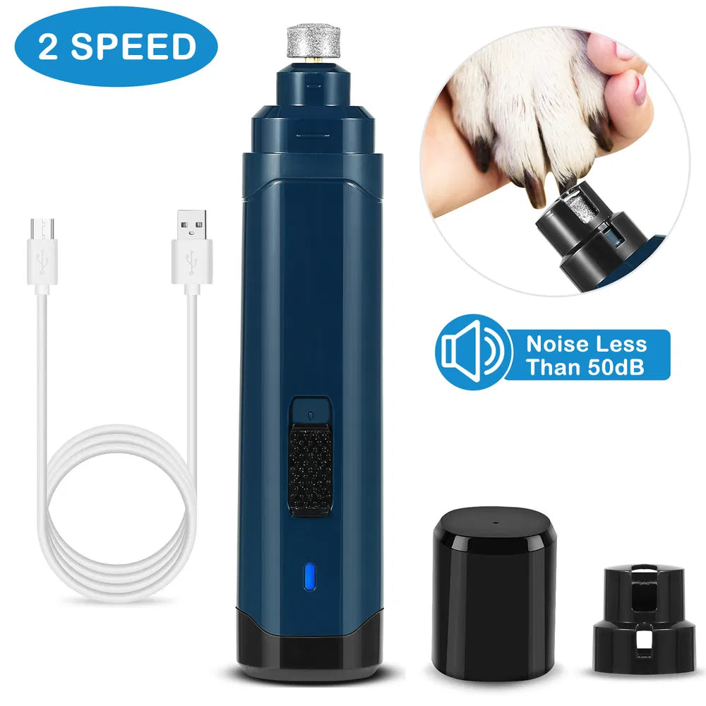 Dog Nail Grinder 2 Speeds USB Rechargeable Quiet Pet Nail Trimmer - Dark Blue