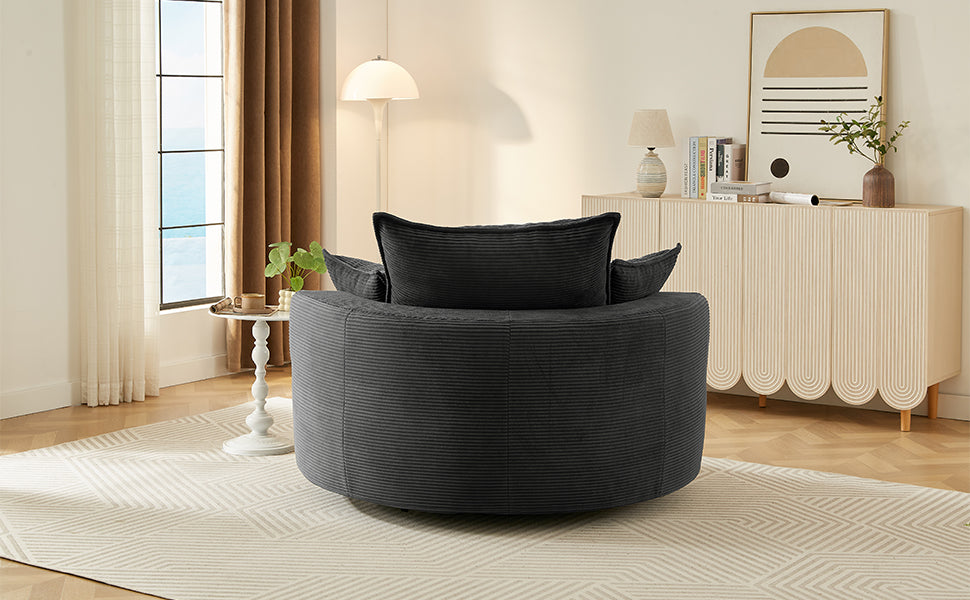 Oversized 360° Swivel Chair with Dual-Layer Cushions - Black