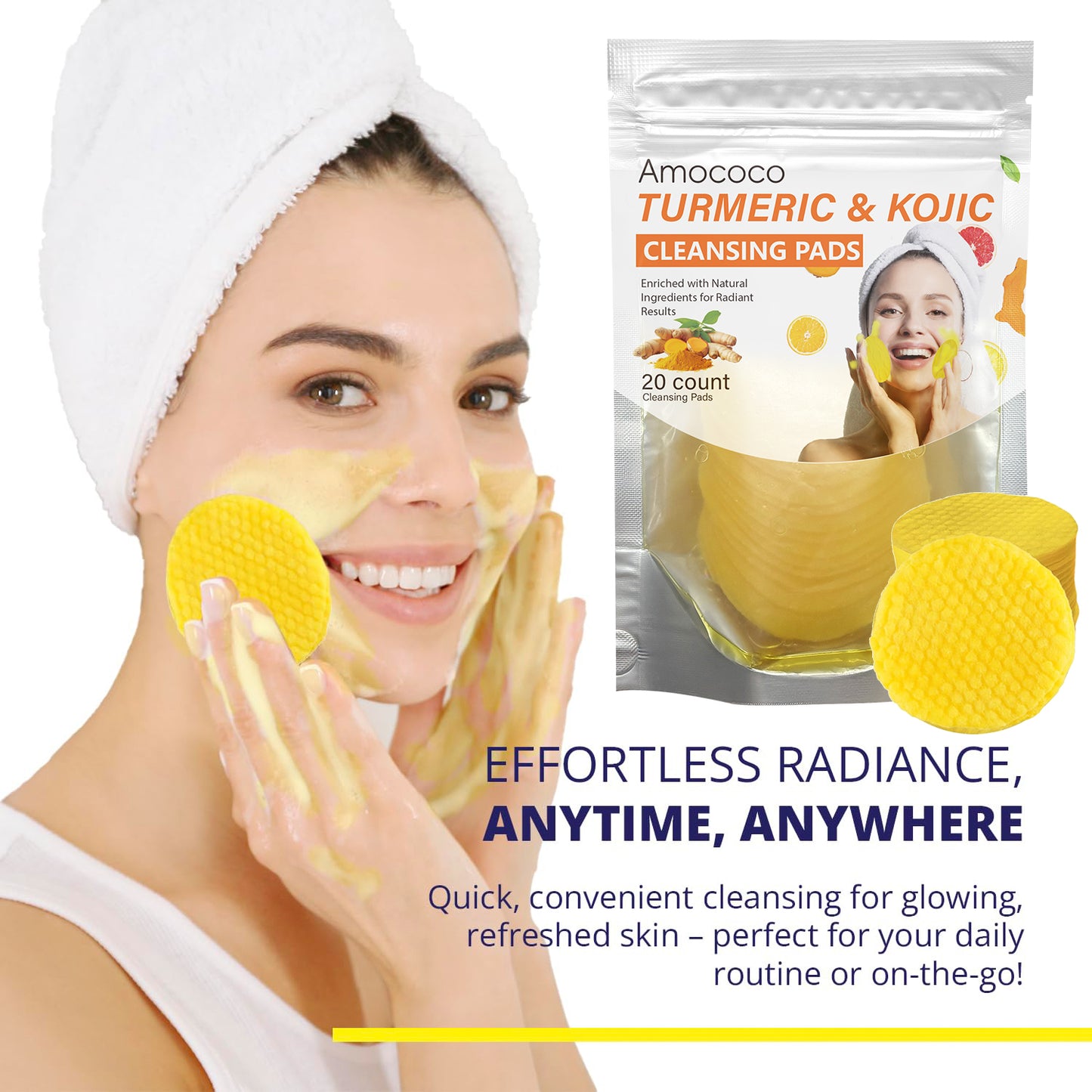 Turmeric & Kojic Acid Cleansing Pads - 20 Count Brightening Skin Exfoliator