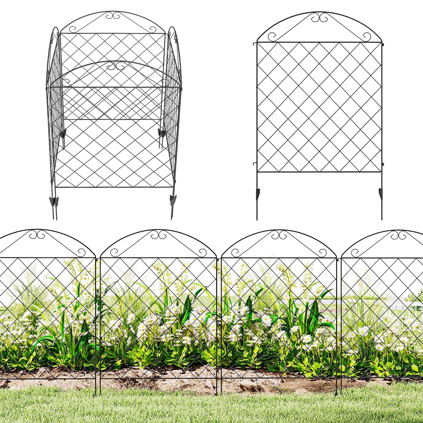 4 Pack Steel Garden Fence Panels - Rust-Resistant Black Edging