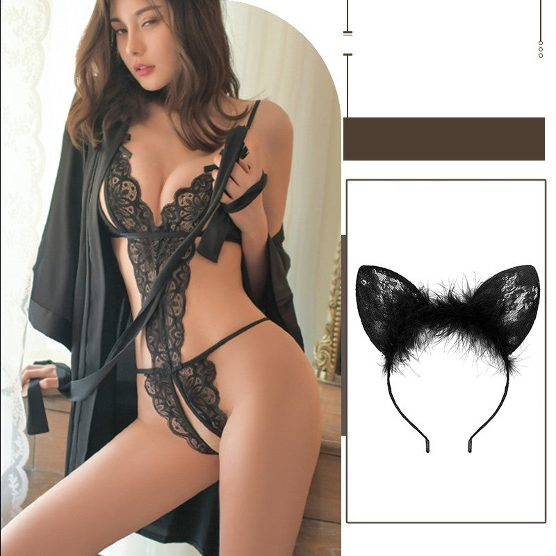 Open Crotch Lingerie Jumpsuit - One-Piece Nightwear