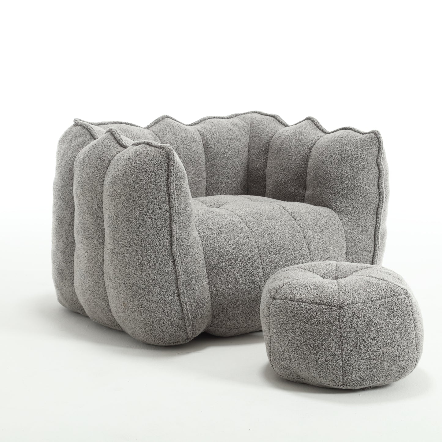 Soft Chenille Bean Bag Chair with Foam - Grey