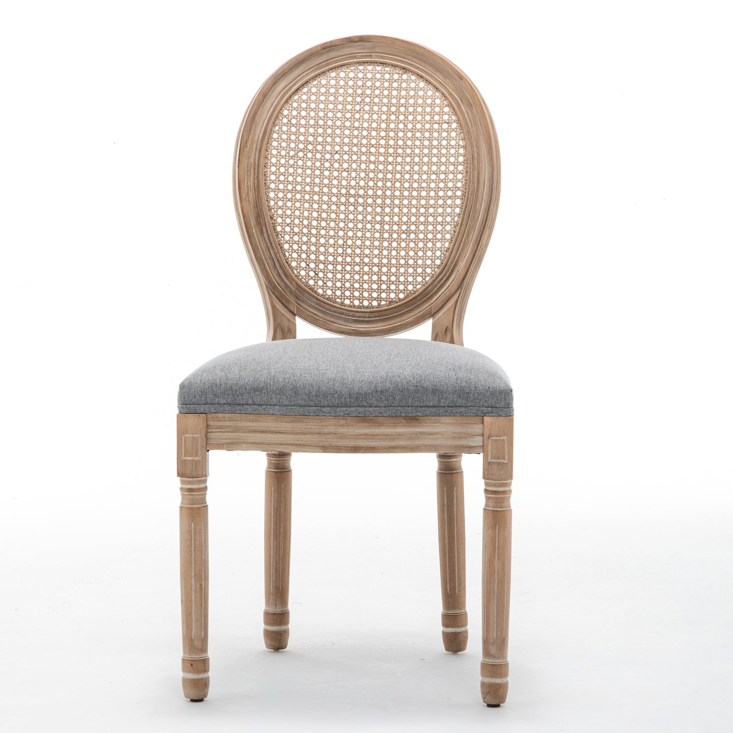 Farmhouse Dining Chairs Set of 2 - Grey Linen & Rattan Backrest