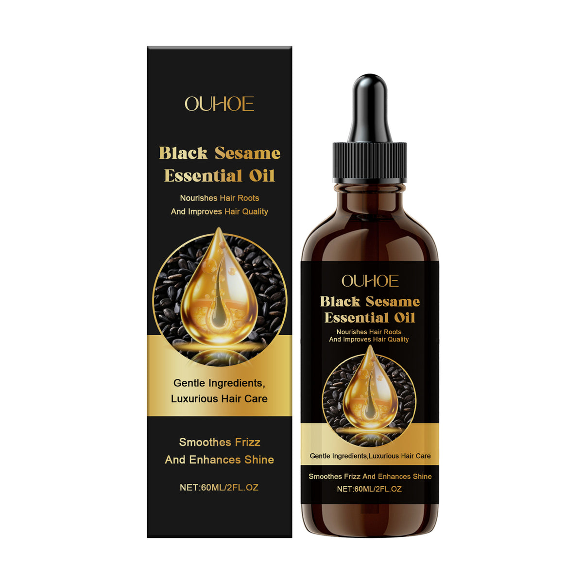 Black Sesame Hair Oil - 60ml Natural Hair Treatment for Dry & Damaged Hair