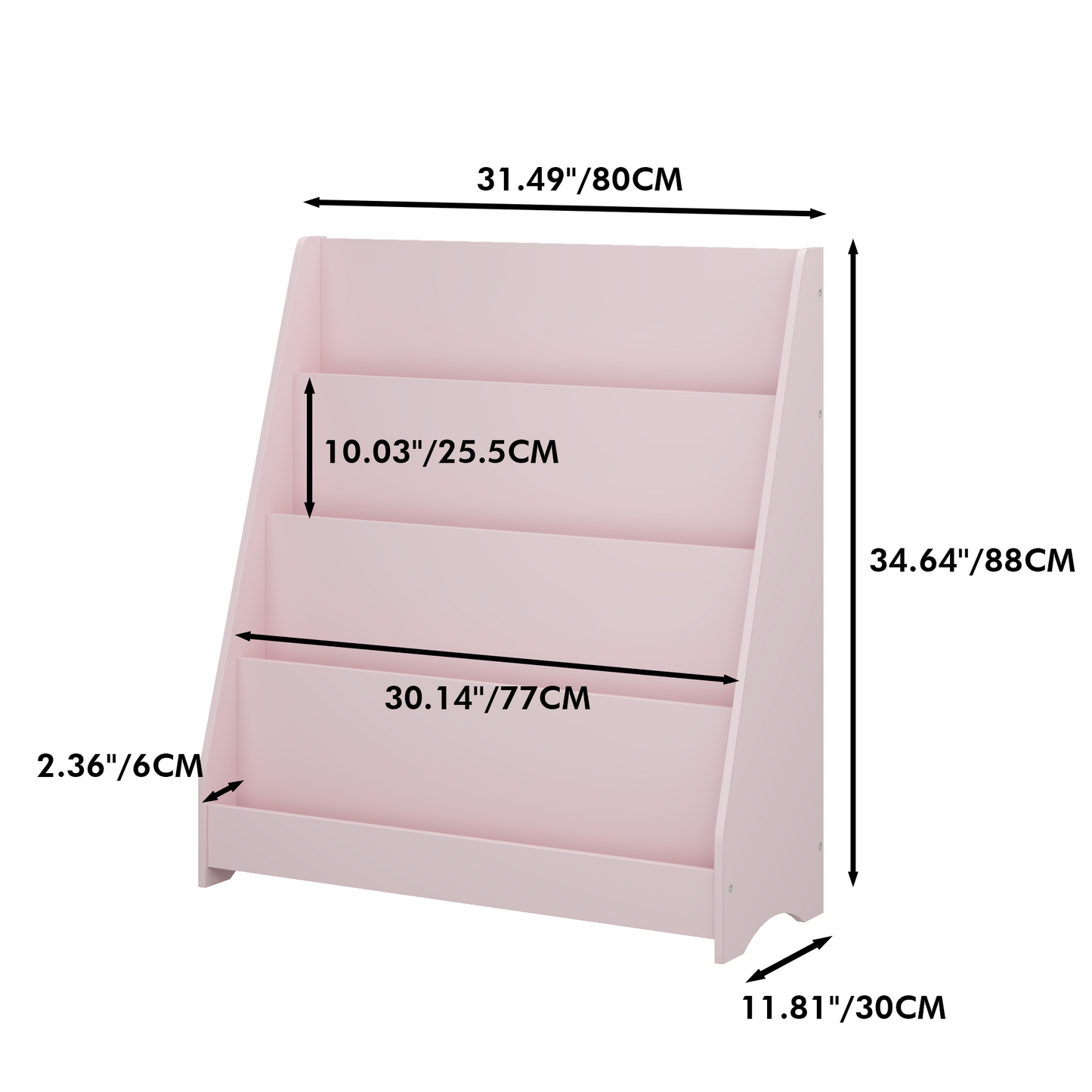 4-Tier Kids Bookshelf - Pink MDF Book Display Shelf