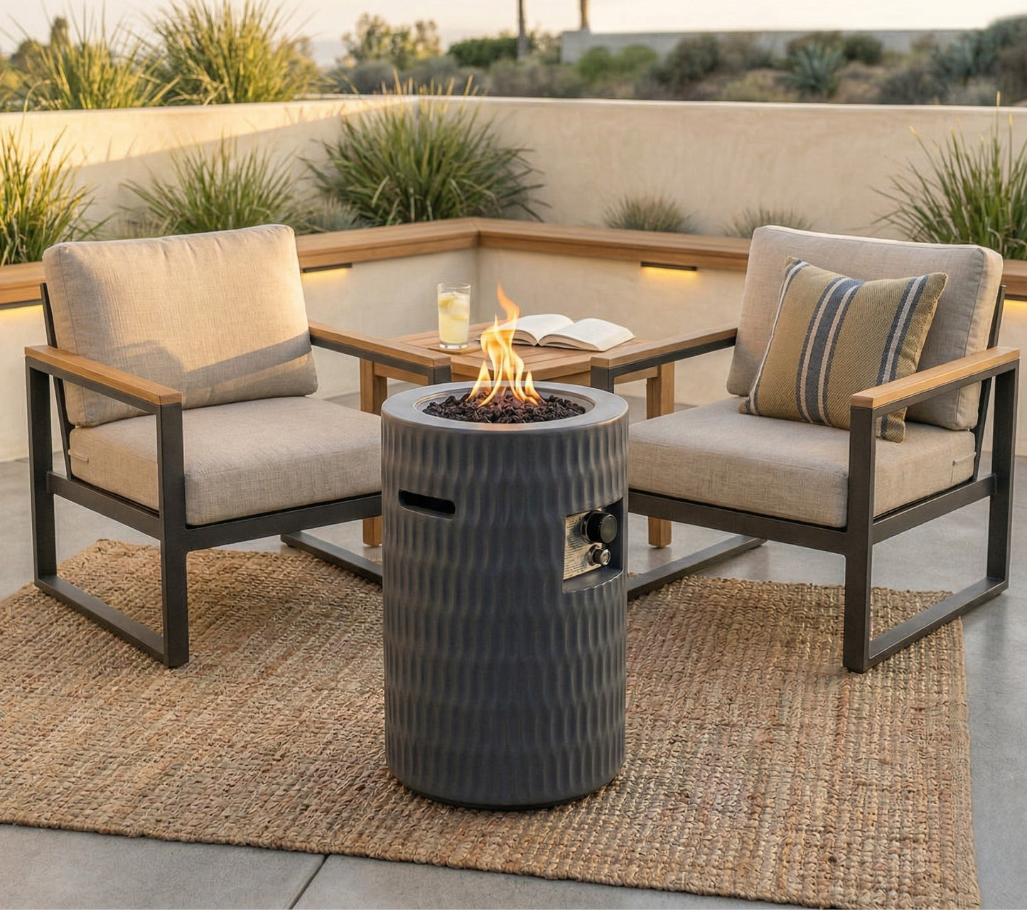 26" Propane Fire Pit - Outdoor Gas Patio Fire Column with Hidden Tank, Dark Grey