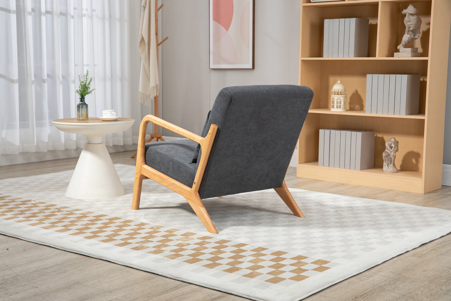 Mid Century Modern Accent Chair - Antique Grey Upholstered