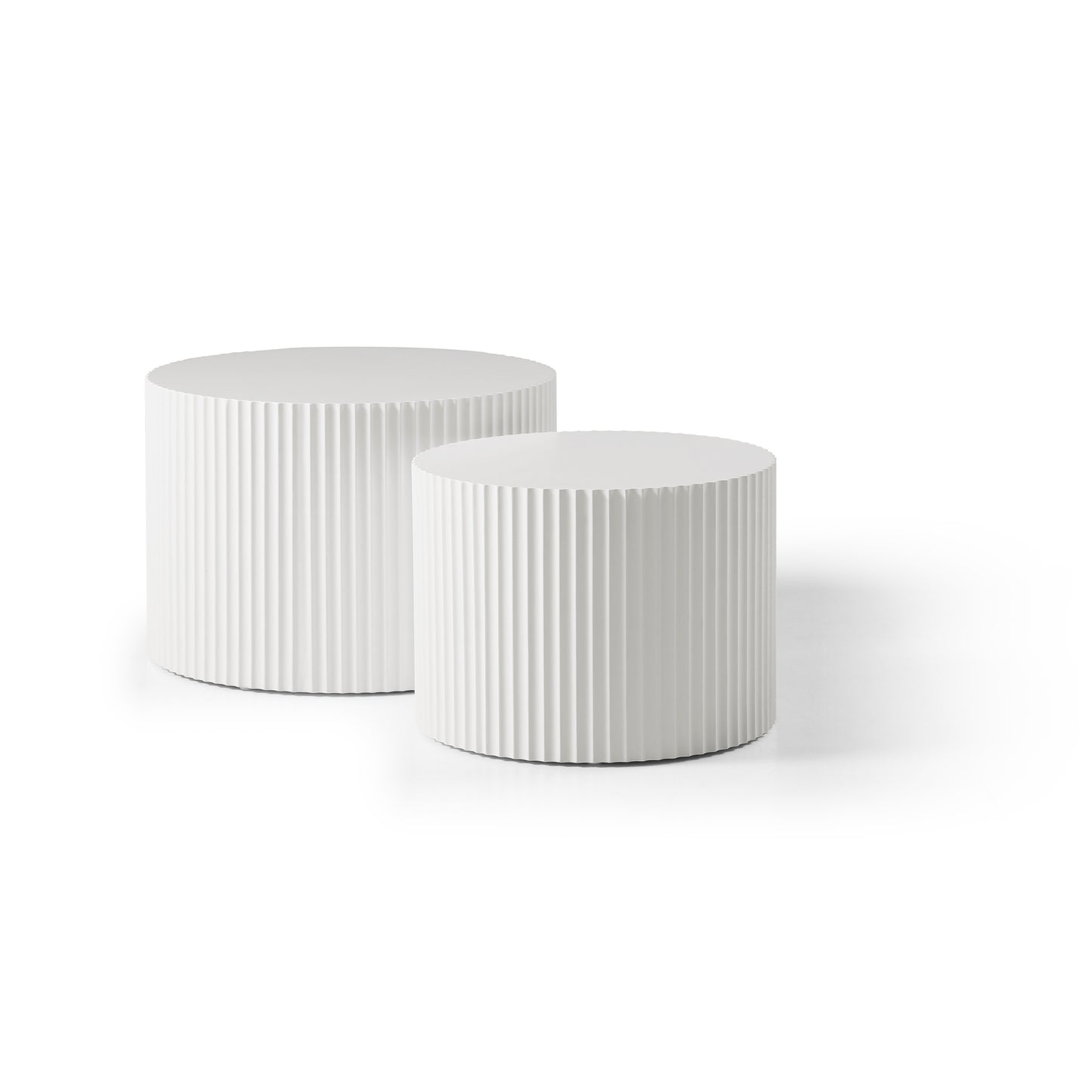White Round Nesting Table Set of 2 - Modern MDF Coffee Tables