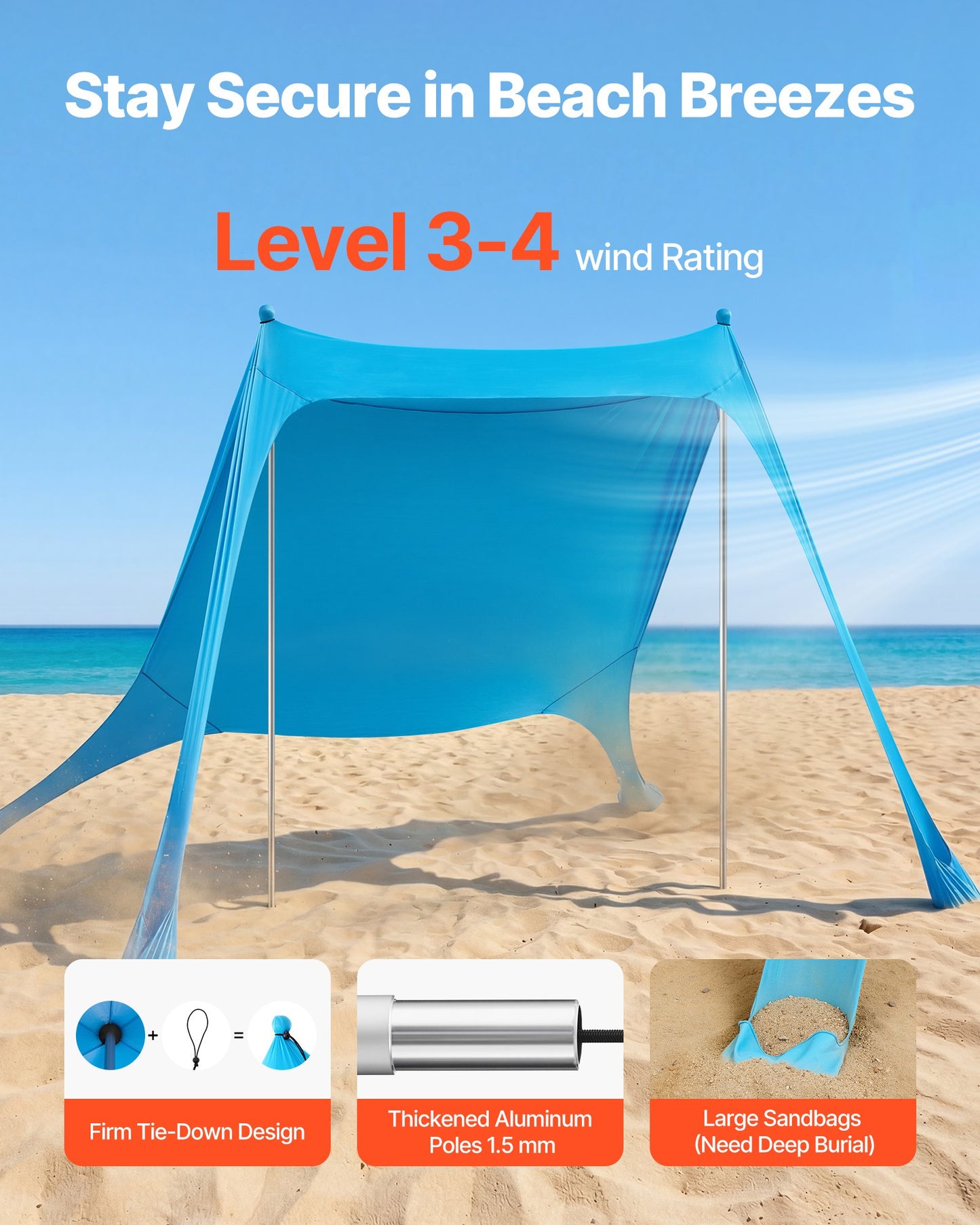 Portable Beach Tent Sun Shelter with UPF50+ Shade, Sandbags & Poles - Black