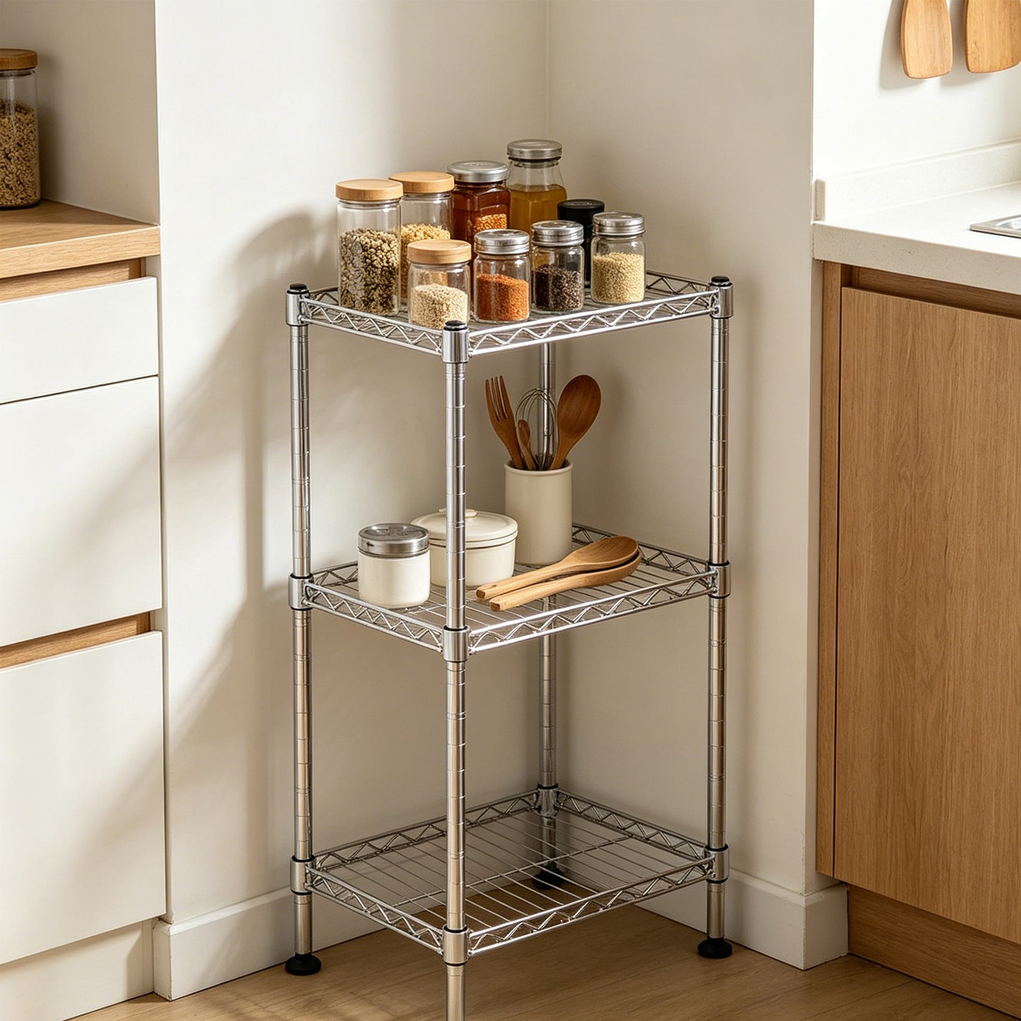 3-Tier Metal Wire Shelving Rack - Storage Unit for Bathroom, Kitchen, Laundry
