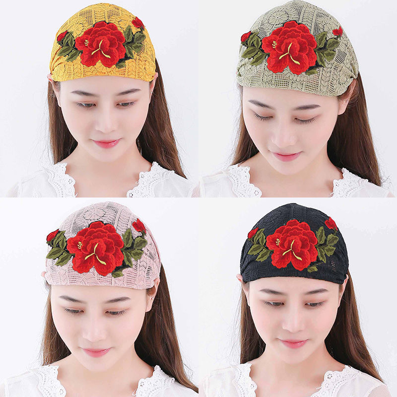 Embroidered Flower Wide-Brimmed Hair Headband for Women - Multiple Colors