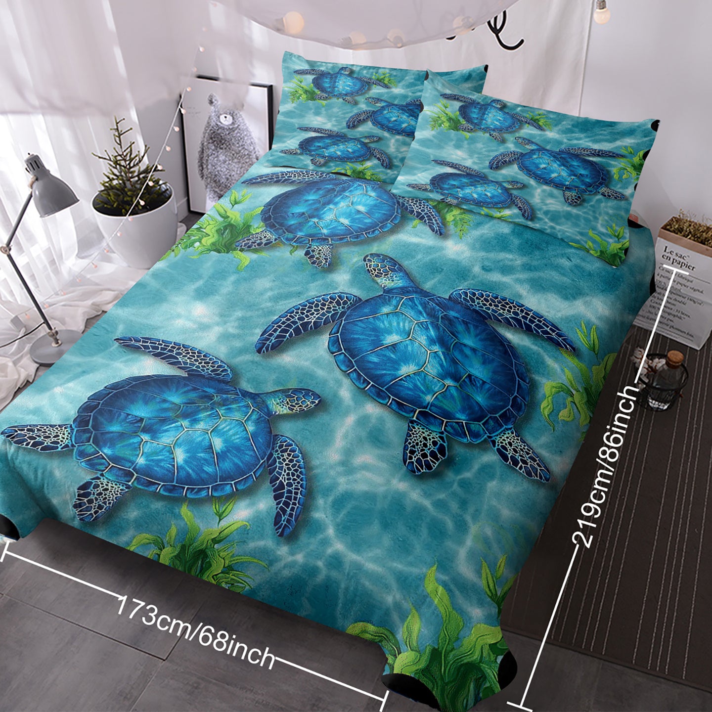 Sea Turtle Pattern Duvet Cover Set - King Size 3 Pieces