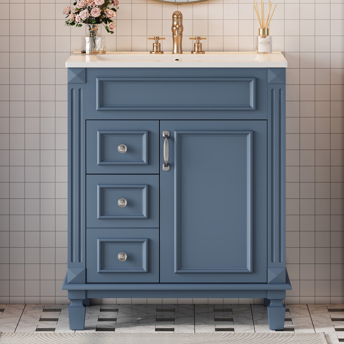 24 Bathroom Vanity With Ceramic Sink, Small Sink Cabinet, Modern