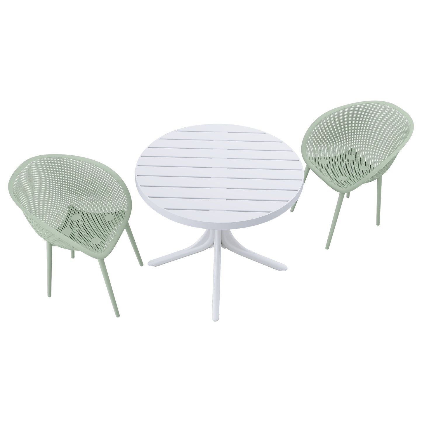 Modern Pale Green Lounge Chairs & Round Table Set - 2-Pack