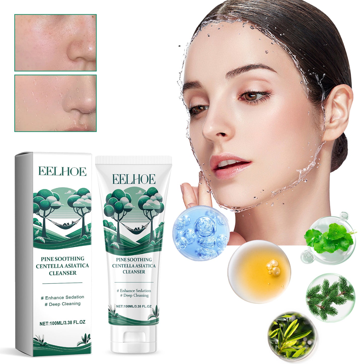 Pine Soothing Centella Asiatica Facial Cleanser - Deep Pore Moisturizing Wash