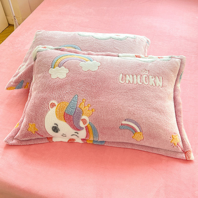 Fleece-Lined Double-Sided Winter Pillowcase - Coral Fleece, 48x74cm, Multiple Styles