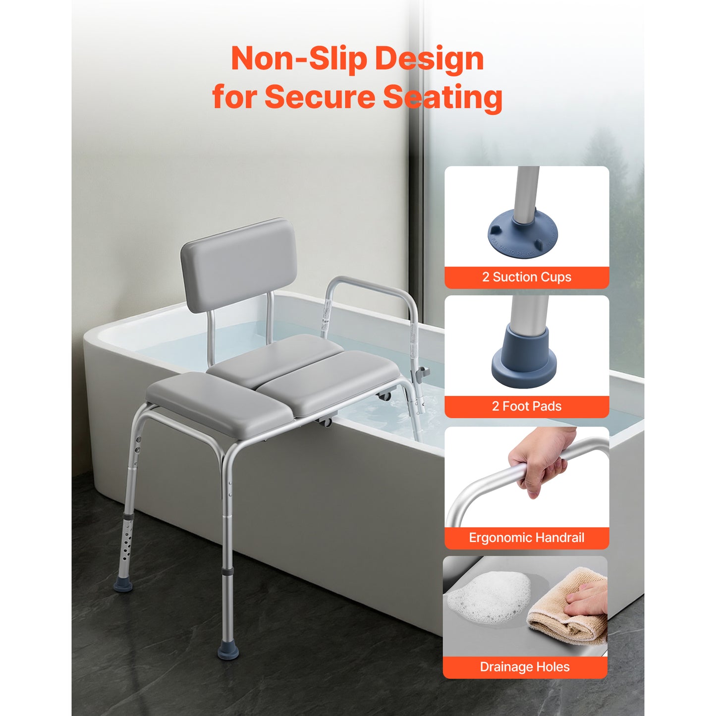 Heavy Duty Shower Bench with Arm & Backrest - 500 Lbs Capacity, Height Adjustable Bathroom Seat for Adults & Seniors