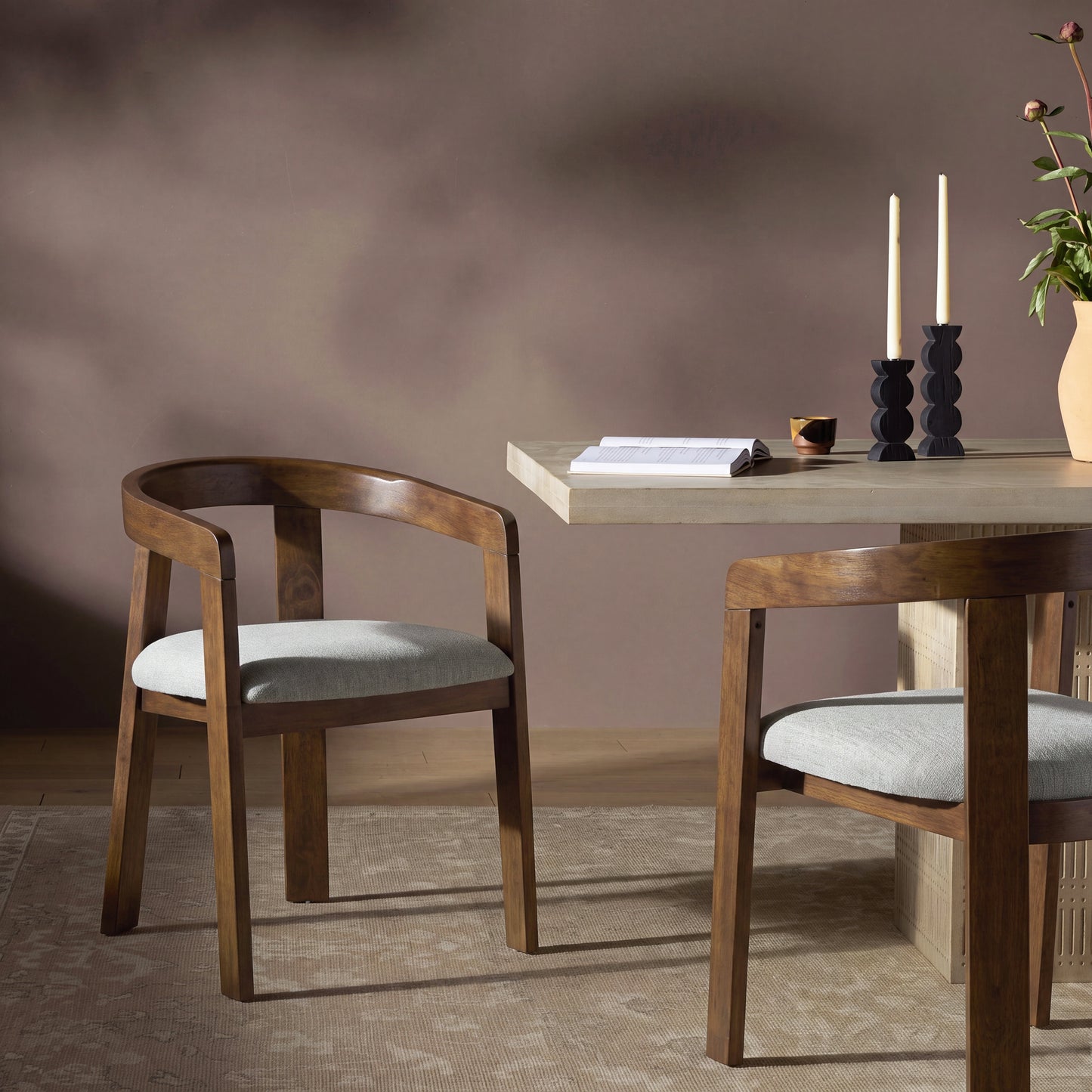 Set of 2 Modern Barrel Dining Chairs - Upholstered Rubber Wood Frame