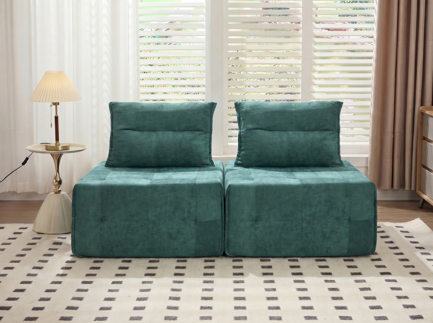 Modular Sectional Sofa with Adjustable Backrest - Green
