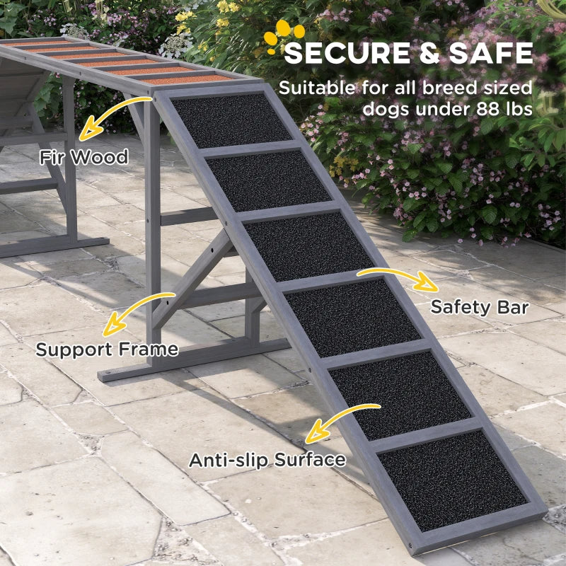 Dog Agility Ramp with Safety Bar Non-Slip Surface for Training - Gray