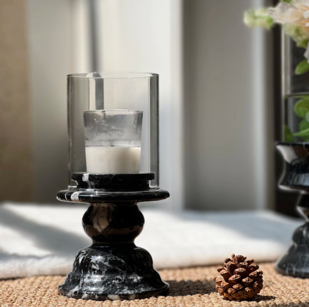 Marble Glass Vase Candle Holder - Decorative Accent for Living Room or Dining Table