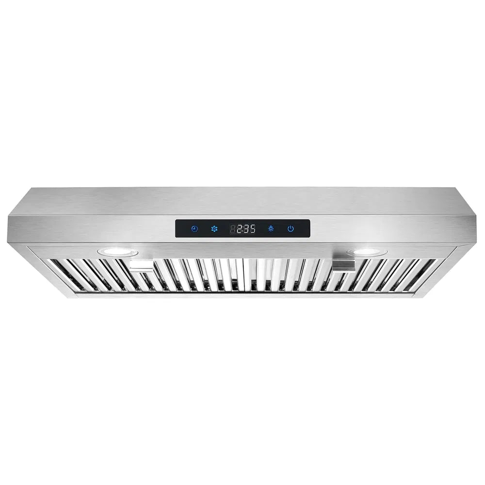 30 Inch Under Cabinet Range Hood with 3-Speed 600CFM Vent and LED Lighting - Silver/Black