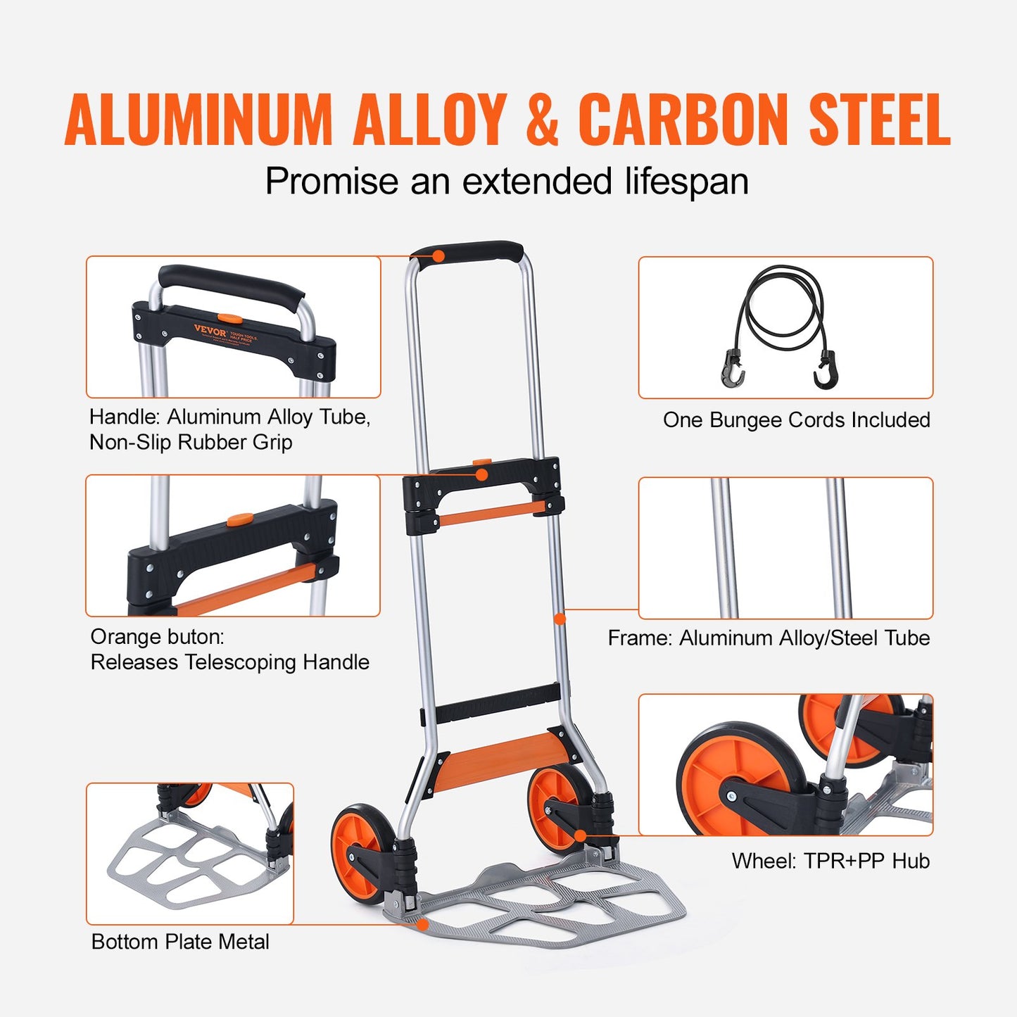 Aluminum Folding Hand Truck - 275 Lb Capacity, Portable Dolly with Telescoping Handle and Rubber Wheels, Lightweight for Moving Loads