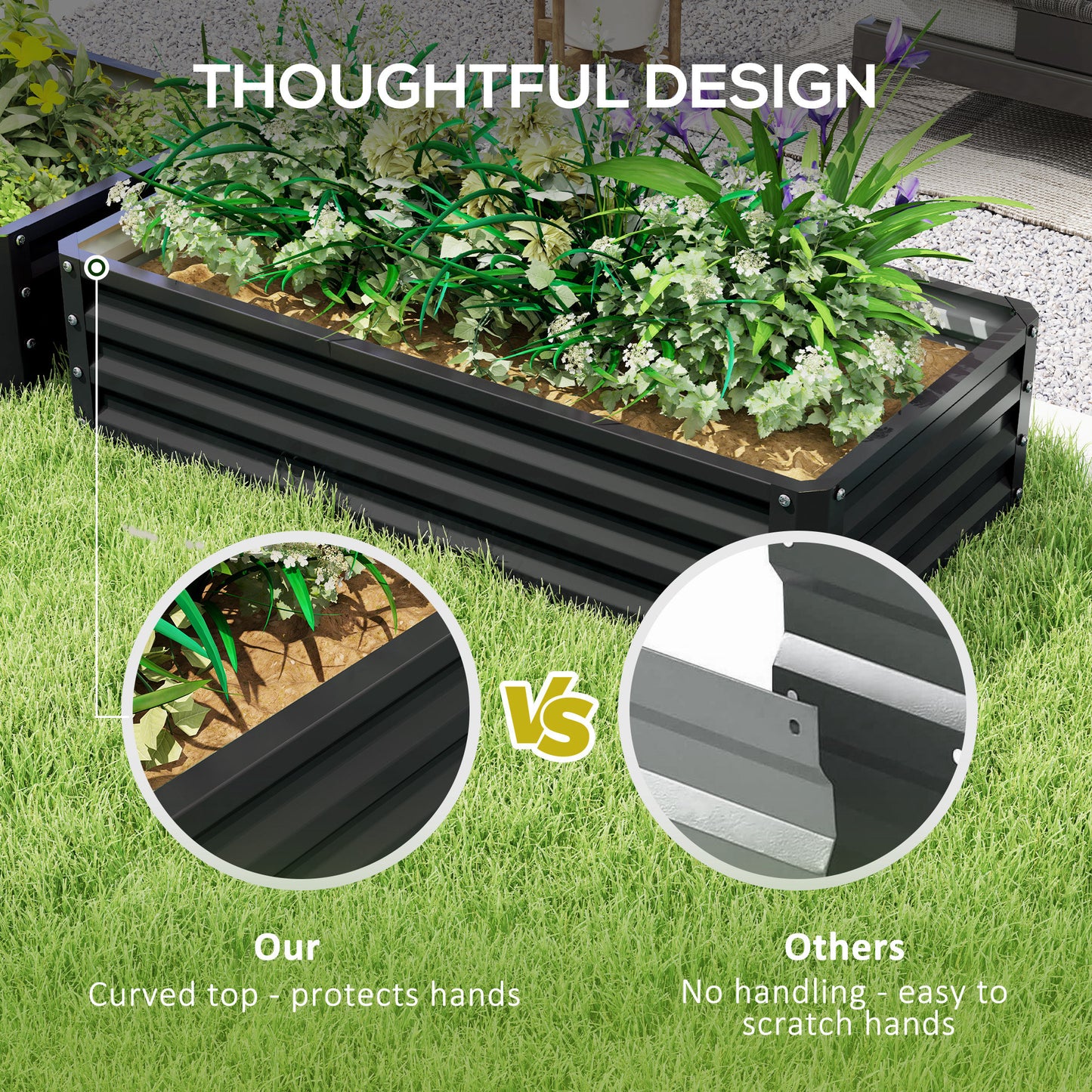 Galvanized Steel Raised Garden Bed 4x2x1 ft Outdoor Planter Box for Vegetables Herbs