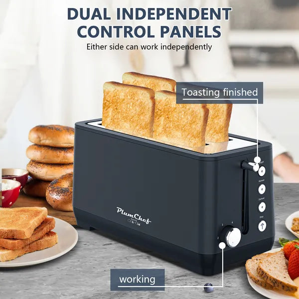 4-Slice Toaster with Wide Long Slots, Matte Black Stainless Steel Kitchen Appliance