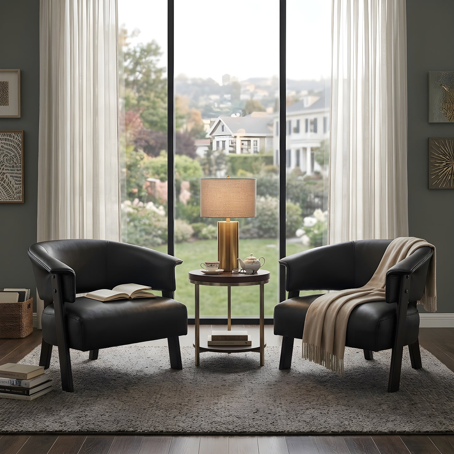 Faux Leather Wingback Accent Chairs Set of 2 - Black