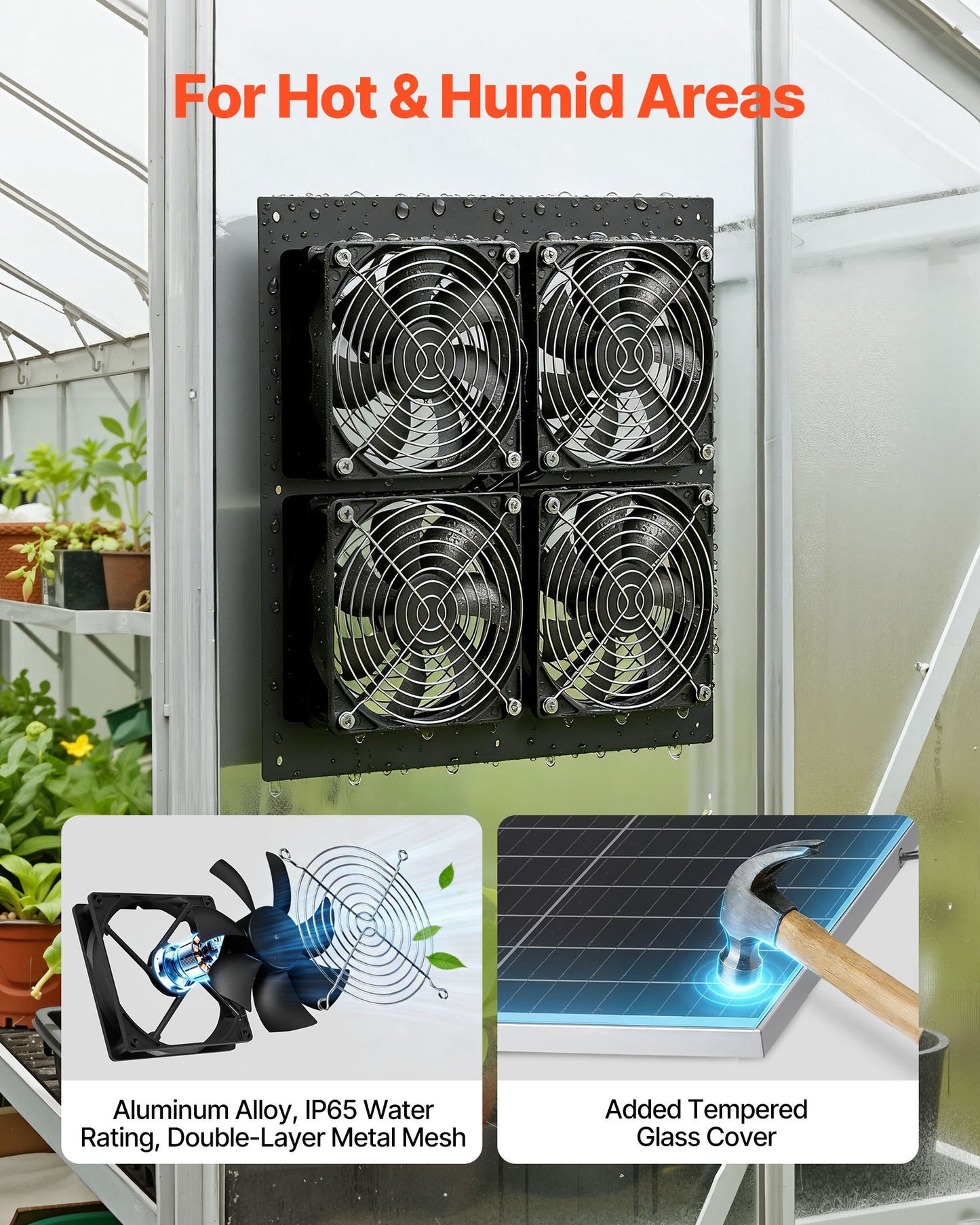 Solar Powered Garden Fan with 25W Panel & 4 High-Speed Fans - Adjustable for Greenhouses & Coops