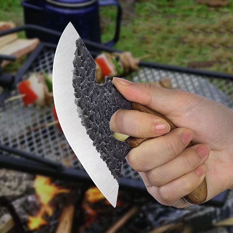 Multi Functional Curved Kitchen Meat Knife - Portable Handle, Forged Steel