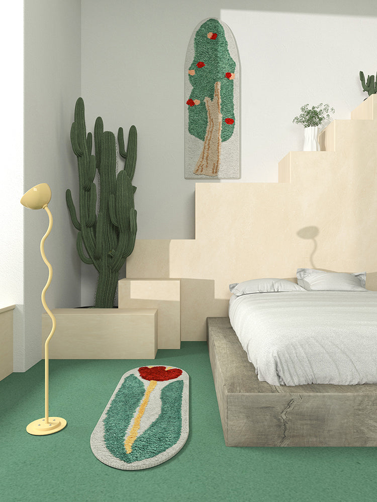 Kids Bedroom Carpet with Tulip or Fruit Tree Green Design 420x1500mm