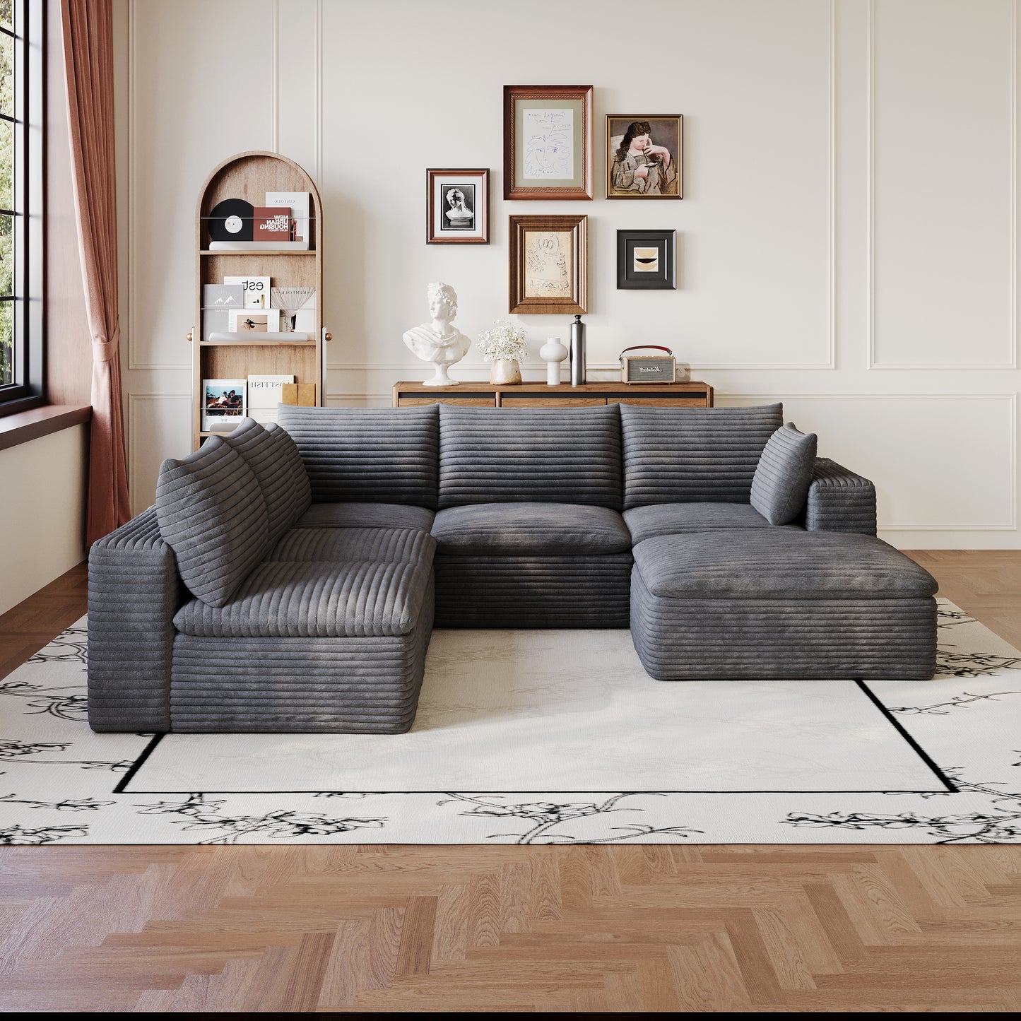 Cloud Sofa - 99x103" Dark Grey Corduroy Fabric, Deep Seat, DIY Modular Design
