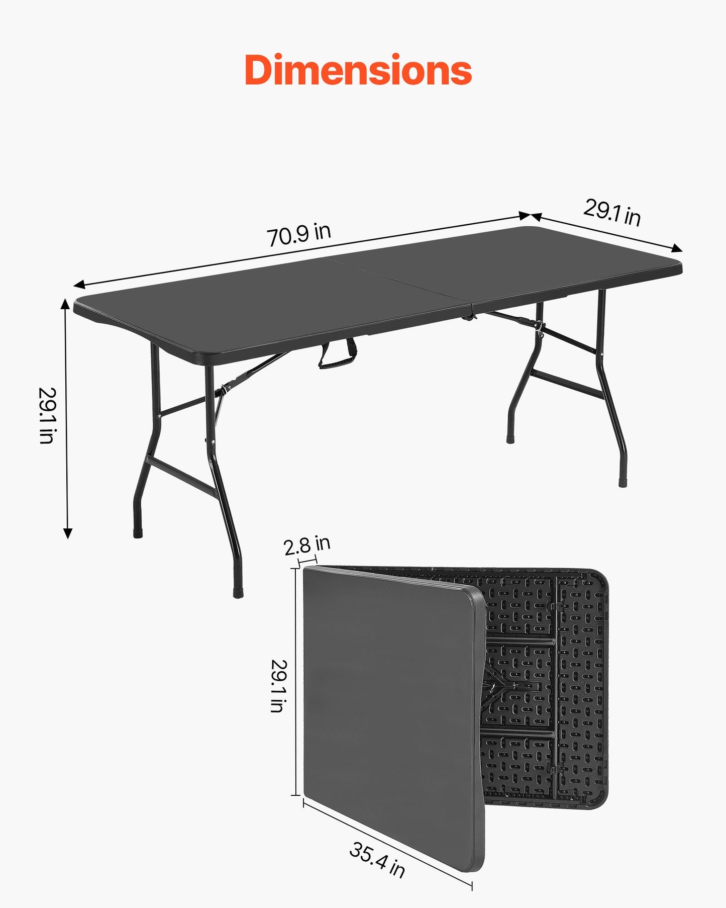 6 Ft Portable Folding Picnic Table Indoor Outdoor with Handle - Black