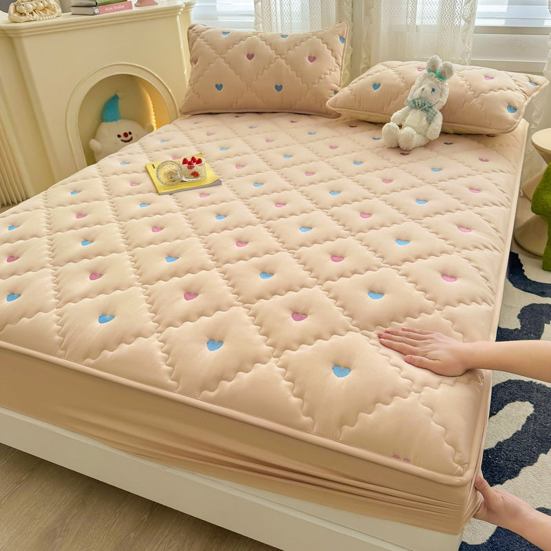 Washed Cotton Fitted Bed Sheet Set with Embroidery - Multiple Sizes & Patterns