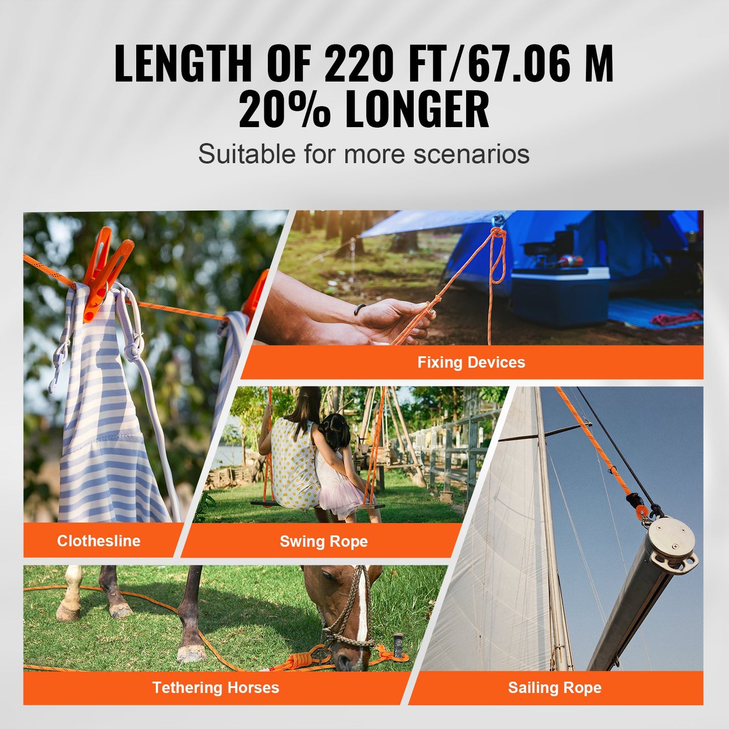 Outdoor Double Braided Polyester Rope - 3/4 Inch x 220 Ft, 20000 LBS Strength, Orange