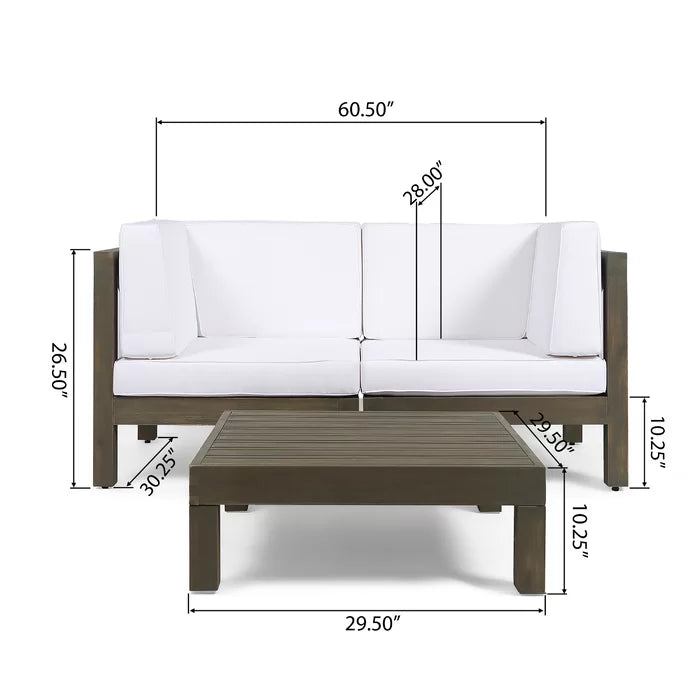 2-Seater Sectional Loveseat with Coffee Table - White