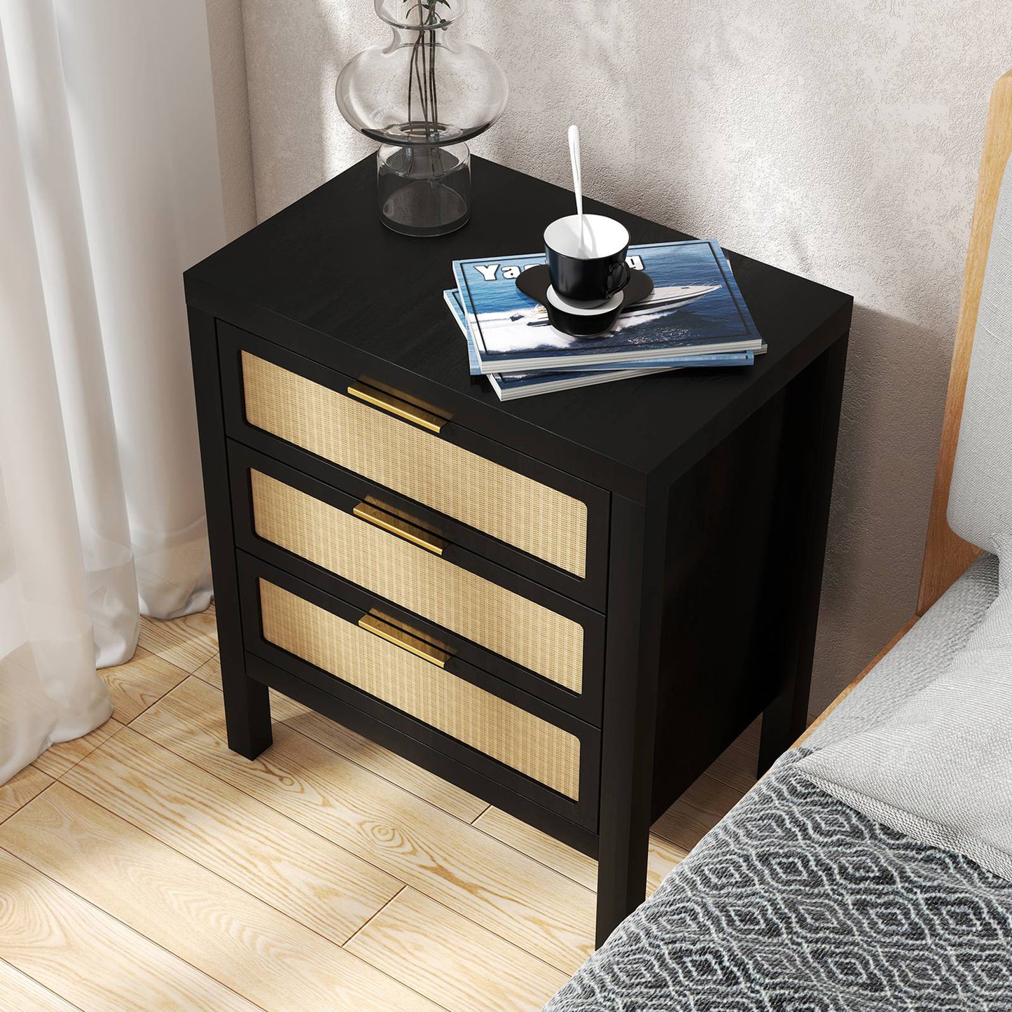 Bedside Table 3 Layers Large Capacity Storage Drawer Design