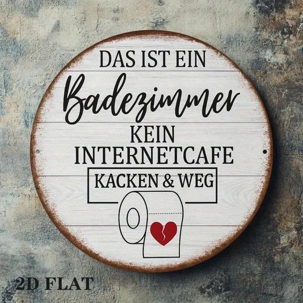Vintage German Toilet Sign - 8x8 Inch Round Aluminum Plaque
