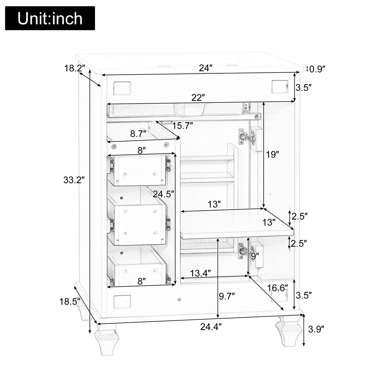 24-Inch Green Bathroom Vanity with Sink & Storage Cabinet
