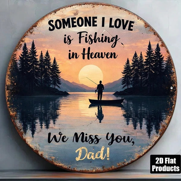 Fishing In Heaven Vintage Metal Plaque - 8 Inch Round Wall Art