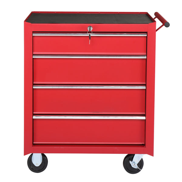 Steel Maintenance Tool Cart with 4 Drawers, Red Garden Tool Storage Cabinet