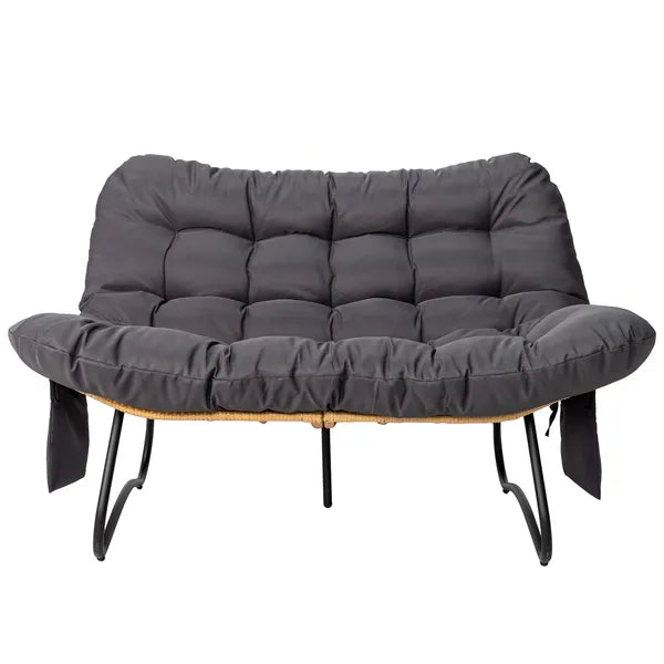 133×94×87cm 2-Seater Curved Wicker Loveseat With Magazine Pockets &